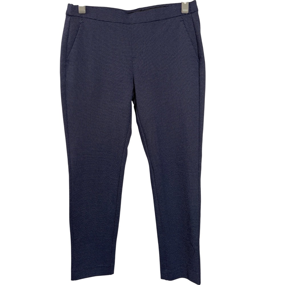 Liverpool Navy Blue Pin Dot Cropped Pull On Pants Women's 6/28 Stretch Ponte‎